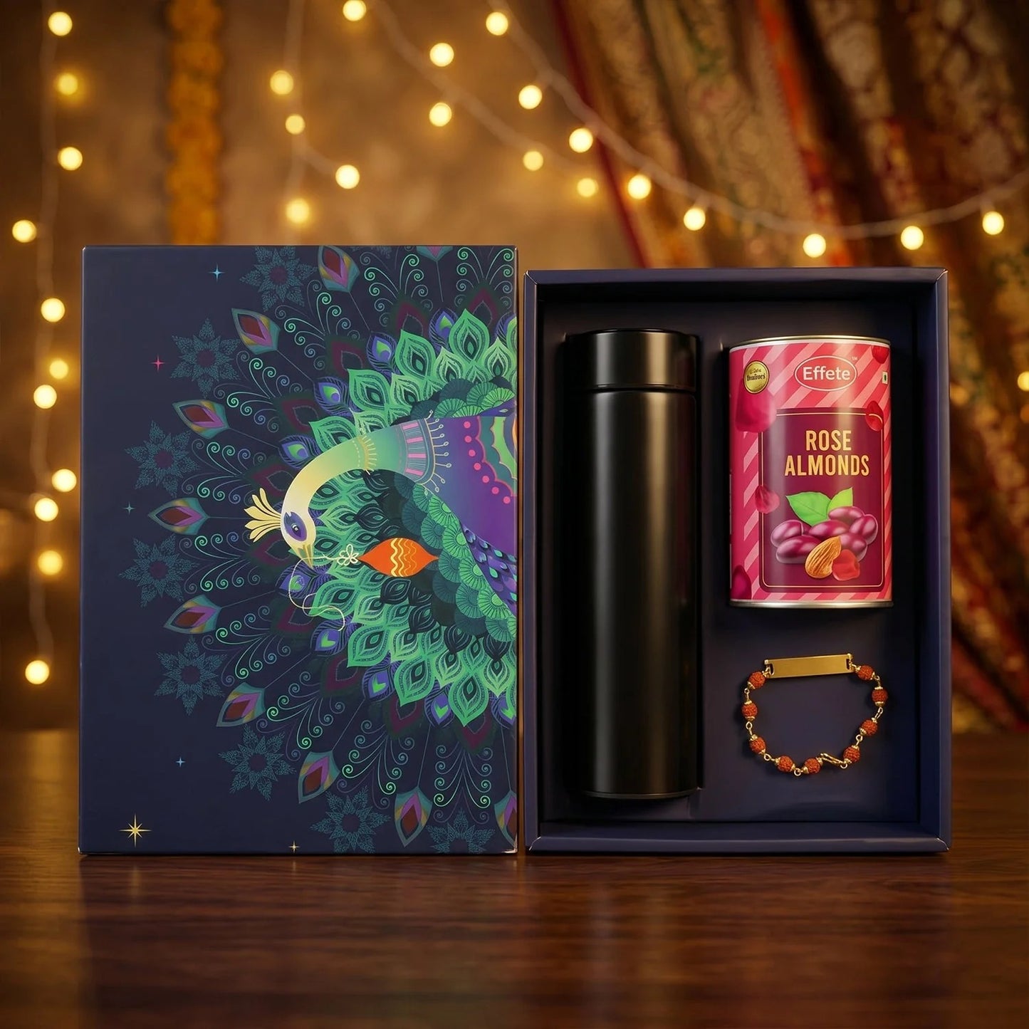 Customize Rakhi Set – Elegant Gift with Chocolate & Bottle