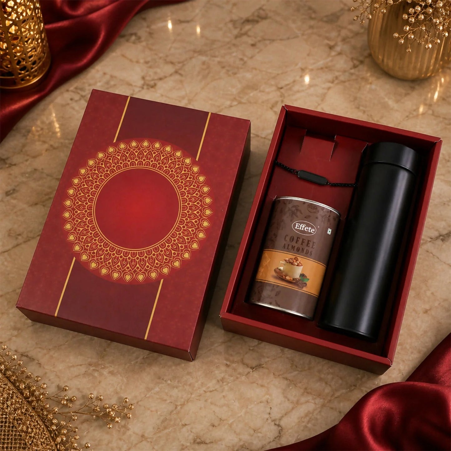 Customize Black Rakhi – Elegant Gift for Brothers with Chocolate & Bottle