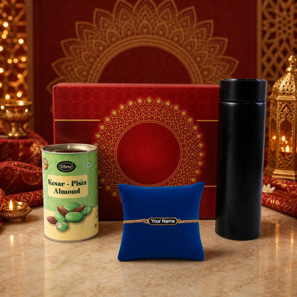 Rakhi – Elegant Customize Premium Gift with Chocolate & Bottle