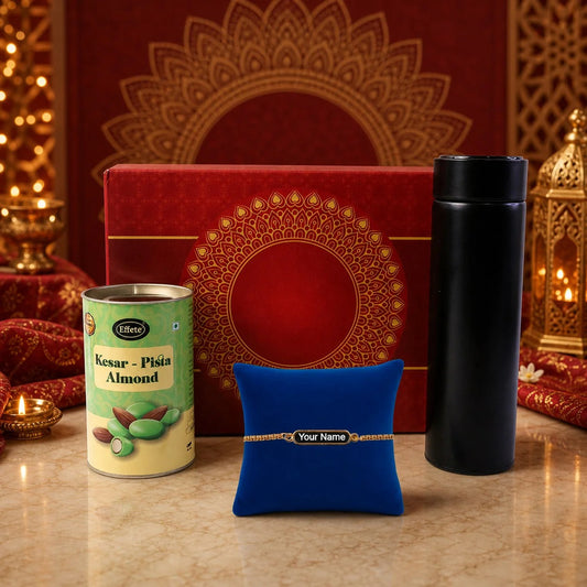 Rakhi – Elegant Customize Premium Gift with Chocolate & Bottle