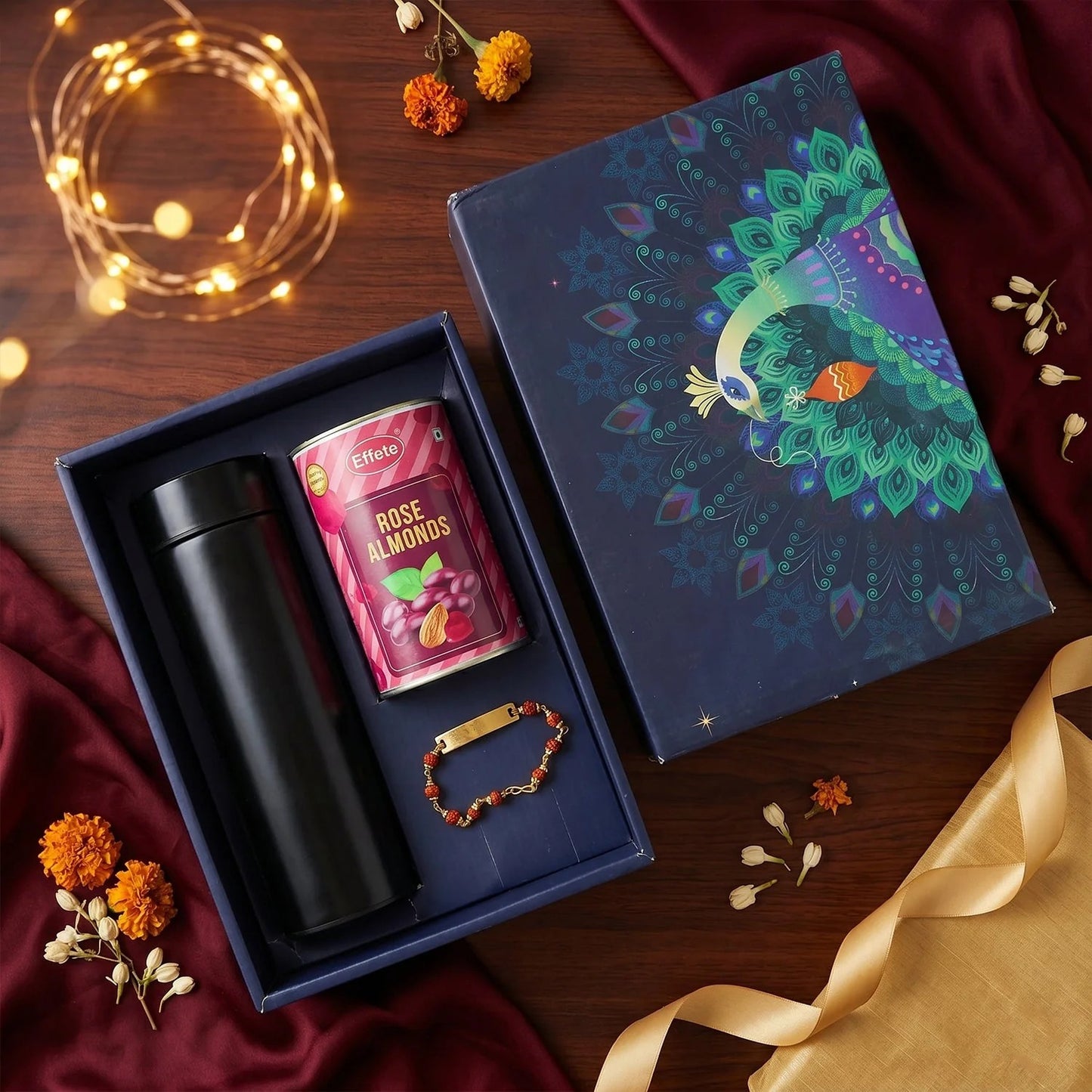 Customize Rakhi Set – Elegant Gift with Chocolate & Bottle